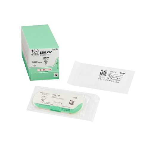 Nonabsorbable Suture with Needle Ethilon Nylon CS160-6 1/2 Circle Opthalmic Spatula Needle Size 10 - 0 Monofilament 9000G Box of 12
