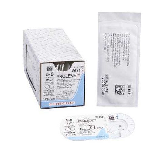 Nonabsorbable Suture with Needle Prolene™ Polypropylene PS-3 3/8 Circle Precision Reverse Cutting Needle Size 5 - 0 Monofilament 8681G Box of 12 8681G Prolene™ 3263_BX
