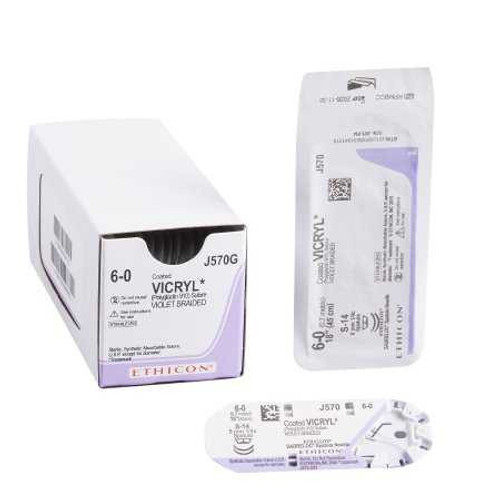Absorbable Suture with Needle Coated Vicryl™ Polyglactin 910 S-14 1/4 Circle Spatula Needle Size 6 - 0 Braided J570G Box of 12 J570G Coated Vicryl™ 108456_BX