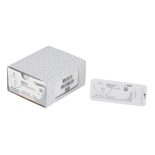 J & J PDS II Absorbable Suture with Needle, Size 1, 48'' Suture, 1-Needle, Violet, Needle Length 65 mm, 1/2 Circle, Taper Point Needle, Box of 12