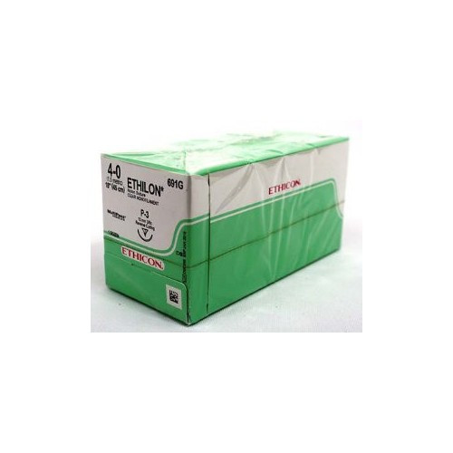 Nonabsorbable Suture with Needle Ethilon Nylon P-3 3/8 Circle Precision Reverse Cutting Needle Size 4 - 0 Monofilament 691G Box of 12