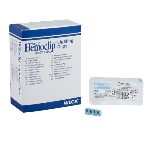Traditional Style Ligating Clip Hemoclip Tantalum Medium Blue Clip 10 Clips 523300 Box of 20