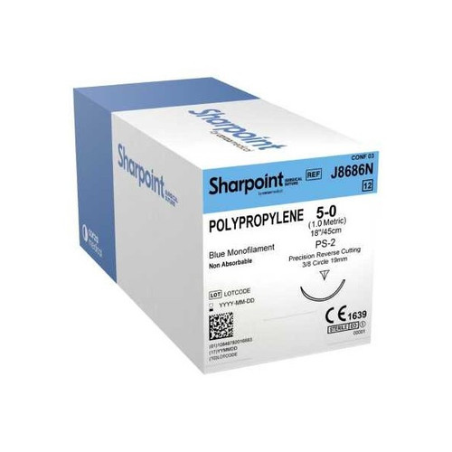 Nonabsorbable Suture with Needle Surgical Specialties Polypropylene 3/8 Circle Precision Reverse Cutting Needle Size 5 - 0 Monofilament J8686N Box of 1