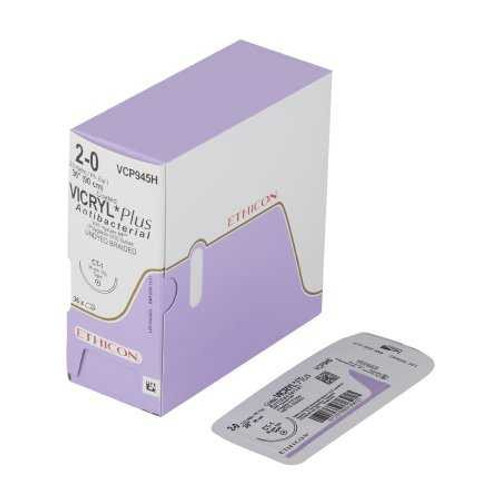 Absorbable Antibacterial Suture with Needle Coated Vicryl™ Plus Polyglactin 910 with Irgacare MP Antibacterial Suture CT-1 1/2 Circle Taper Point Needle Size 2 - 0 Braided VCP945H Box of 36 VCP945H Coated Vicryl™ Plus 458150_BX