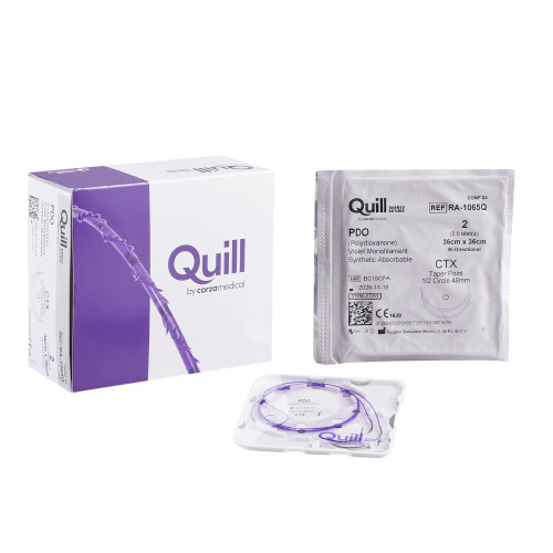 Surgical Specialties Quill Knotless Absorbable Suture with Needle, Size 2, 36 cm Suture, Double-Armed, Violet, Needle Length 48 mm, 1/2 Circle, Taper Point Needle, Box of 12
