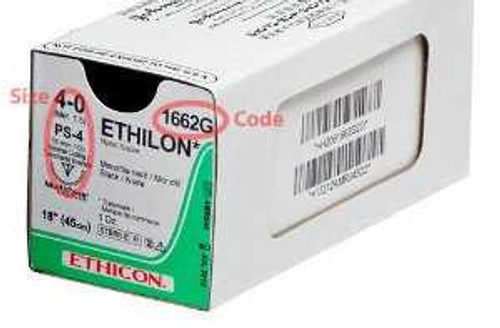Nonabsorbable Suture with Needle Ethilon™ Nylon PS-4 1/2 Circle Reverse Cutting Needle Size 4 - 0 Monofilament 1662G Box of 12 1662G Ethilon™ 2989_BX
