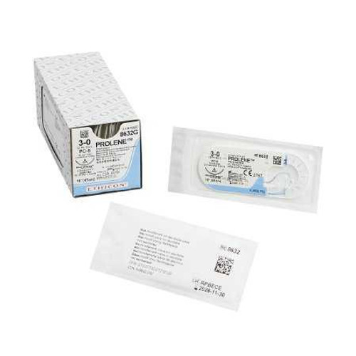 Nonabsorbable Suture with Needle Prolene™ Polypropylene PC-5 3/8 Circle Precision Conventional Cutting Needle Size 3 - 0 Monofilament 8632G Box of 12 8632G Prolene™ 129366_BX