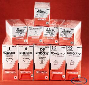 J & J Monocryl Absorbable Suture with Needle, Size 2 - 0, 27'' Suture, 1-Needle, Undyed, Needle Length 36 mm, 1/2 Circle, Reverse Cutting Needle, Box of 36