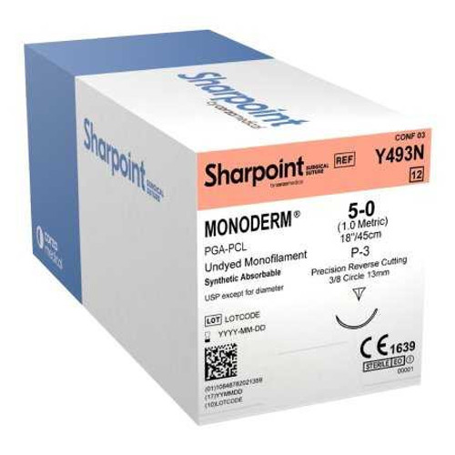 Absorbable Suture with Needle Monoderm™ Polyglycolic Acid DSM13 3/8 Circle Precision Reverse Cutting Needle Size 5 - 0 Monofilament Y493N Box of 1 Y493N Monoderm™ 883179_BX Absorbable Suture with Needle Monoderm™ Polyglycolic Acid DSM13 3/8 Circle Precision Reverse Cutting Needle Size 5 - 0 Monofilament Y493N Box of 1 Y493N Monoderm™ 883179_BX