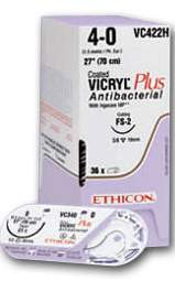 J & J Coated Vicryl Plus Absorbable Suture with Needle, Size 2 - 0, 27'' Suture, 1-Needle, Undyed, Needle Length 26 mm, 1/2 Circle, Taper Point Needle, Box of 36