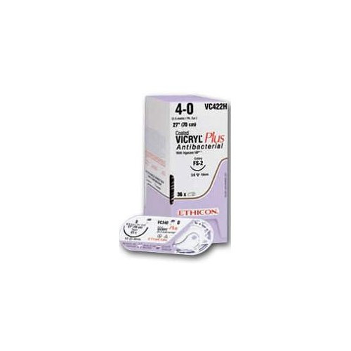J & J Coated Vicryl Plus Absorbable Suture with Needle, Size 2 - 0, 27'' Suture, 1-Needle, Undyed, Needle Length 26 mm, 1/2 Circle, Taper Point Needle, Box of 36