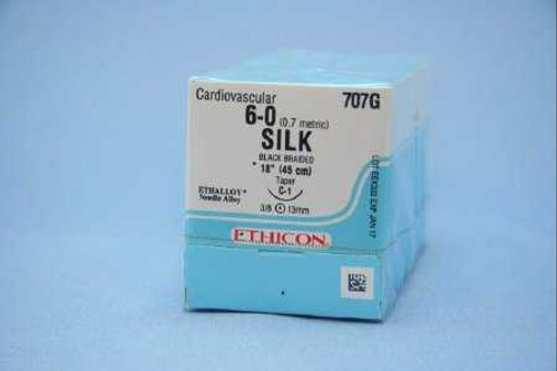 Nonabsorbable Suture with Needle Perma-Hand™ Silk C-1 3/8 Circle Taper Point Needle Size 6 - 0 Braided 707G Box of 12 707G Perma-Hand™ 2693_BX