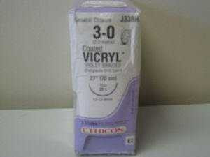 Absorbable Suture with Needle Coated Vicryl™ Polyglactin 910 CT-1 1/2 Circle Taper Point Needle Size 3 - 0 Braided J338H Box of 36 J338H Coated Vicryl™ 99411_BX