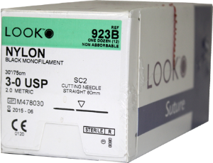 Nonabsorbable Suture with Needle LOOK Nylon SC-2 Straight Conventional Cutting Needle Size 3 - 0 Monofilament 923B Box of 1