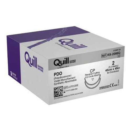 Absorbable Suture with Needle Quill™ Knotless Tissue-Closure Device PDO (Polydioxanone) 1/2 Circle Reverse Cutting Needle Size 2 Barbed Monofilament RX-2066Q Box of 1 RX-2066Q Quill™ Knotless Tissue-Closure Device 869734_BX