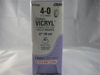 J & J Coated Vicryl Absorbable Suture with Needle, Size 4 - 0, 27'' Suture, 1-Needle, Violet, Needle Length 17 mm, 1/2 Circle, Taper Point Needle, Box of 36