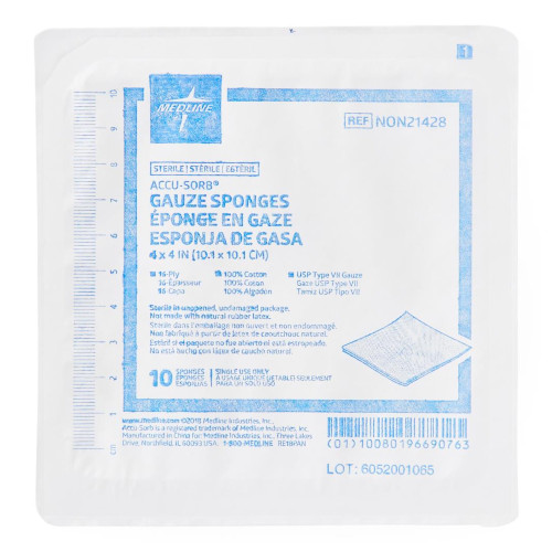 Medline Gauze Sponge 4 X 4 Inch 16-Ply Sterile 10 per Tray, NON21428, Transaction of 10