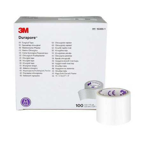 Medical Tape 3M™ Durapore™ White 1 Inch x 1-1/2 Yard Silk-Like Cloth NonSterile 1538S-1 Box of 100 1538S-1 3M™ Durapore™ 6020_BX