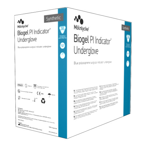 Biogel PI Indicator Underglove Surgical Underglove Size 8.5 Sterile Polyisoprene Standard Cuff Length Smooth Blue Chemo Tested, 41685, Case of 200
