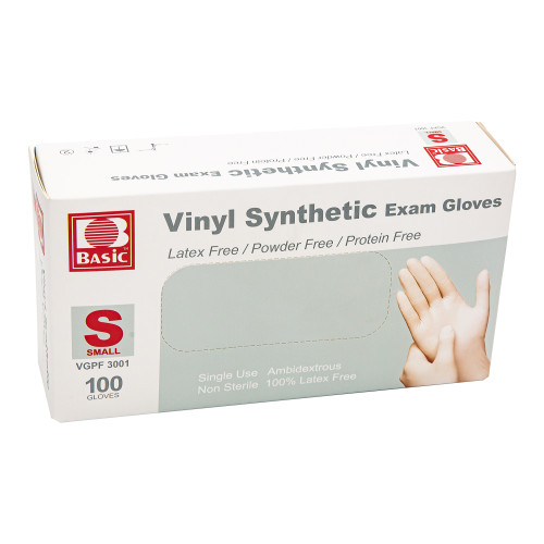 Vinyl Smooth Exam Glove Basic, S, Nonsterile, White, Box of 1