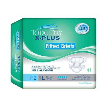 Unisex Adult Incontinence Brief Total Dry™ X-Plus Large Disposable Heavy Absorbency SPC97034 Bag of 12 SPC97034 Total Dry™ X-Plus 1102093_BG