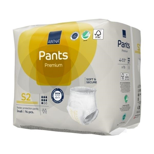 Abena Premium Pants S2 Absorbent Underwear Pull On with Tear Away Seams Adult Small Unisex Disposable Heavy Absorbency, 1000021319, Pack of 16