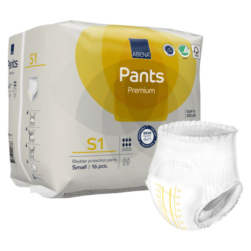 Abena Premium Pants S2 Absorbent Underwear Pull On with Tear Away Seams Adult Small Unisex Disposable Heavy Absorbency, 1000021319, Pack of 16