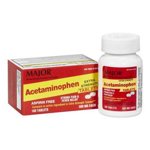 Pain Relief Major® 500 mg Strength Acetaminophen Tablet 100 per Bottle 00904673059 Bottle of 1 00904673059 Major® 1113931_BT Pain Relief Major® 500 mg Strength Acetaminophen Tablet 100 per Bottle 00904673059 Bottle of 1 00904673059 Major® 1113931_BT