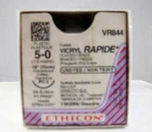 Absorbable Suture with Needle Coated Vicryl™ Rapide Polyglactin 910 PC-3 3/8 Circle Precision Conventional Cutting Needle Size 5 - 0 Braided VR844 Box of 12 VR844 Coated Vicryl™ Rapide 278851_BX