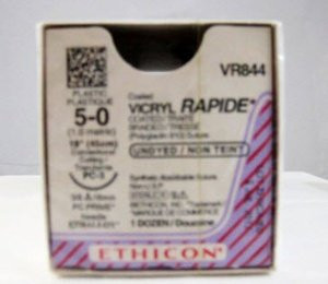J & J Coated Vicryl Rapide Absorbable Suture with Needle, Size 5 - 0, 18'' Suture, 1-Needle, Undyed, Needle Length 16 mm, 3/8 Circle, Precision Conventional Cutting Needle, Box of 12