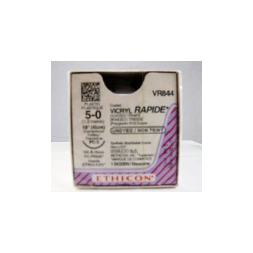 J & J Coated Vicryl Rapide Absorbable Suture with Needle, Size 5 - 0, 18'' Suture, 1-Needle, Undyed, Needle Length 16 mm, 3/8 Circle, Precision Conventional Cutting Needle, Box of 12