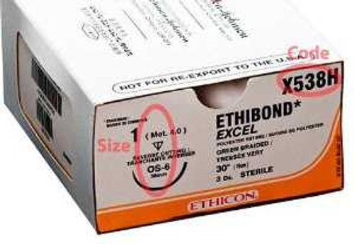 Nonabsorbable Suture with Needle Ethibond Polyester OS-6 1/2 Circle Reverse Cutting Needle Size 1 Braided X538H Box of 36 X538H Ethibond 184820_BX