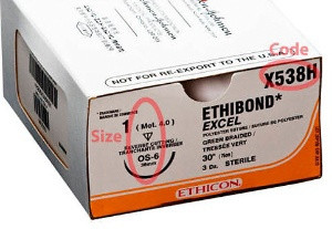 Nonabsorbable Suture with Needle Ethibond Polyester OS-6 1/2 Circle Reverse Cutting Needle Size 1 Braided X538H Box of 36