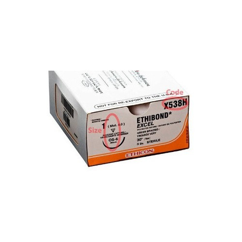 Nonabsorbable Suture with Needle Ethibond Polyester OS-6 1/2 Circle Reverse Cutting Needle Size 1 Braided X538H Box of 36