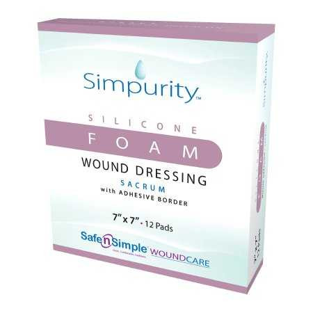 Foam Dressing Simpurity™ 5 x 5 Inch With Border Without Film Backing Silicone Face and Border Sacral Sterile SNS77777 Case of 192 SNS77777 Simpurity™ 1156186_CS