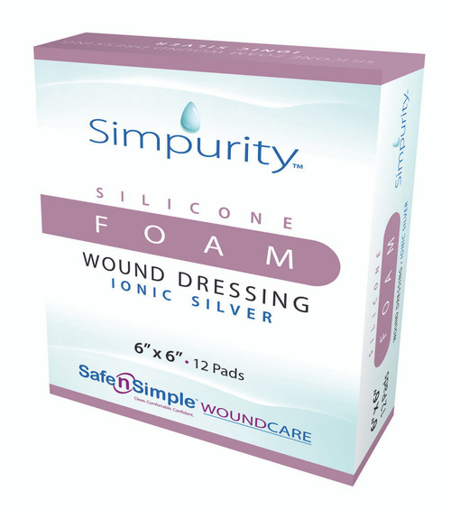 Simpurity Silver Foam Dressing 6 X 6 Inch Square Sterile, SNS74466, Box of 12