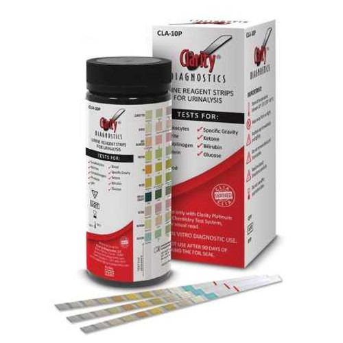 Urinalysis Reagent Clarity® Bilirubin, Blood, Glucose, Ketone, Leukocytes, Nitrite, pH, Protein, Specific Gravity, Urobilinogen For Clarity Platinum Urine Analyzer Only CLA-10P Box of 100 CLA-10P Clarity® 1210338_BX