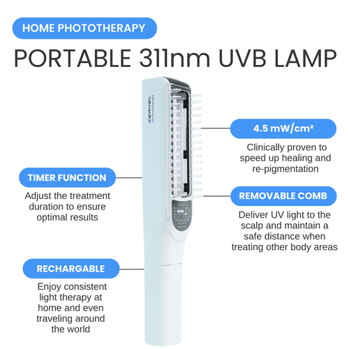 Portable 311nm UVB Lamp – Light Therapy for Psoriasis and Vitiligo on Scalp, Face, Hands and Feet