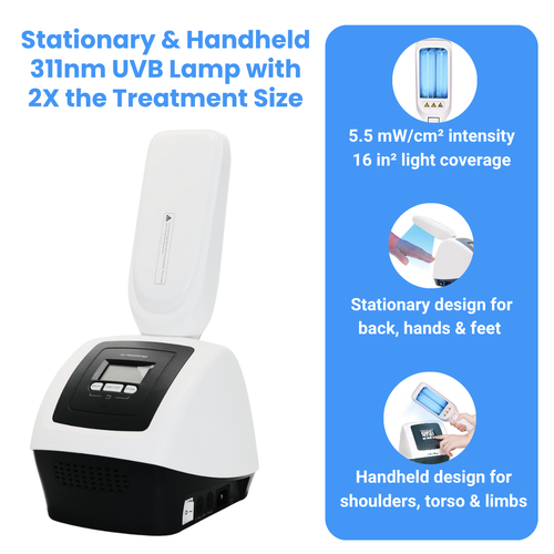 Stationary & Handheld Dual-Bulb 311nm UVB Lamp – 2X Coverage Light Therapy for Psoriasis, Vitiligo & Eczema on Larger Areas like Back, Torso and Limbs