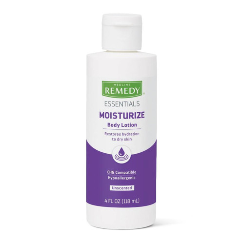 Hand and Body Moisturizer Remedy Essentials 4 oz. Bottle Unscented Lotion CHG Compatible MSC092MBL04 Case of 60
