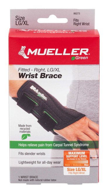 Wrist Brace Mueller® Green Plastic / Spandex Right Hand Black Large / X-Large 86273 Pack of 1 86273 Mueller® Green 1109592_EA Wrist Brace Mueller® Green Plastic / Spandex Right Hand Black Large / X-Large 86273 Pack of 1 86273 Mueller® Green 1109592_EA
