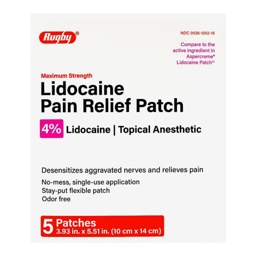 Topical Pain Relief 4% Strength Lidocaine Patch 5 per Box, 00536120215, Carton of 5