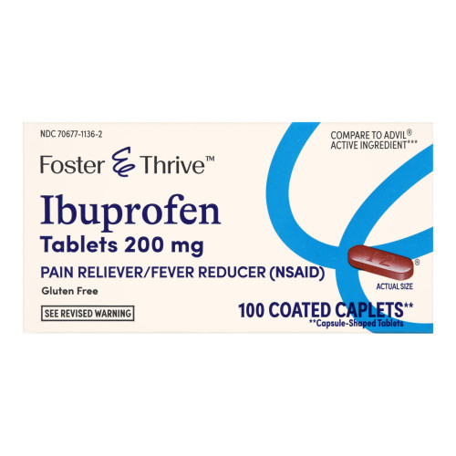 Foster & Thrive Pain Relief 200 mg Strength Ibuprofen Caplet 100 per Bottle, 70677113602, Bottle of 1