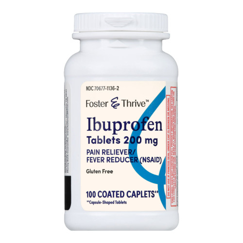 Foster & Thrive Pain Relief 200 mg Strength Ibuprofen Caplet 100 per Bottle, 70677113602, Bottle of 1