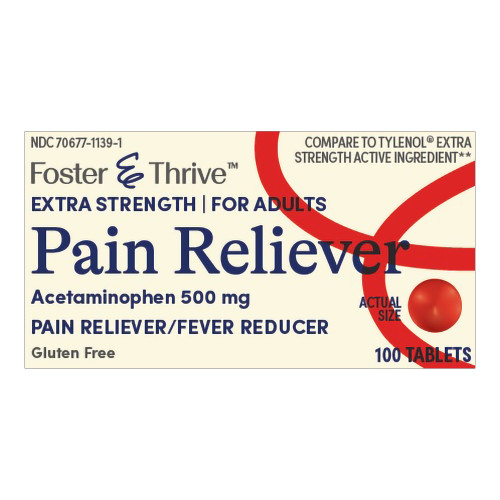 Foster & Thrive Pain Relief 500 mg Strength Acetaminophen Tablet 100 per Bottle  70677113901, Bottle of 1