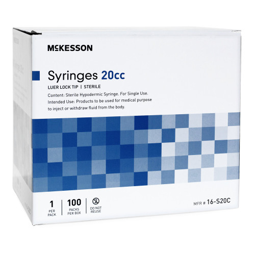 McKesson General Purpose Syringe 20 mL Luer Lock Tip Without Safety, 16-S20C, Case of 800