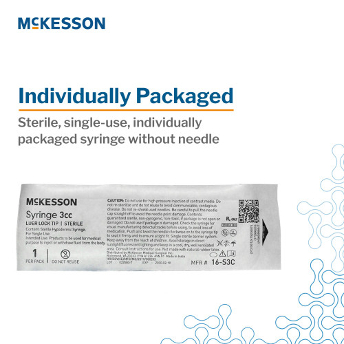 McKesson General Purpose Syringe 3 mL Luer Lock Tip Without Safety, 16-S3C, Case of 2400