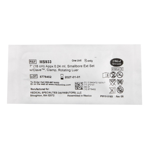 McKesson IV Extension Set Needle-Free Port Small Bore 7 Inch Tubing Without Filter Sterile, MS933, Pack of 1