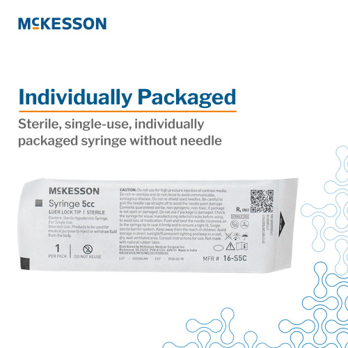 McKesson General Purpose Syringe 5 mL Luer Lock Tip Without Safety, 16-S5C, Case of 2000