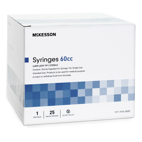 McKesson General Purpose Syringe 60 mL Luer Lock Tip Without Safety, 16-S60C, Case of 100